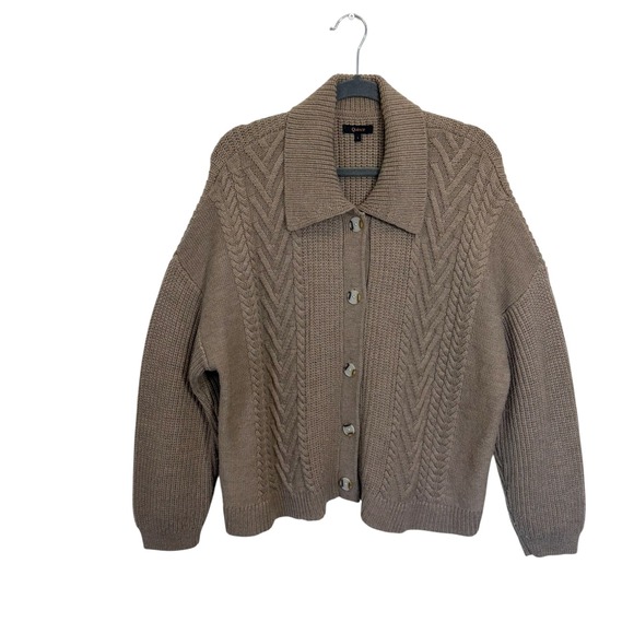 Quince Australian Merino Wool Collared Cable Cardigan Malted Toffee Large - Picture 2 of 10